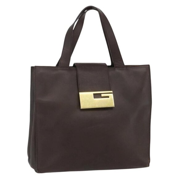 GUCCI Hand Bag Leather Brown Gold 002 0347 Auth 151640